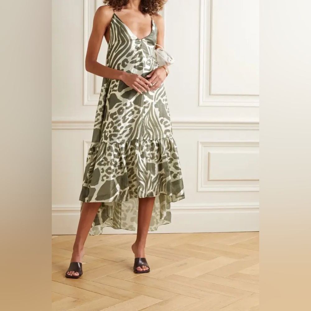 Adam‎ Lippes Ruffled Lamé Midi Dress Silk Blend - Picture 16 of 16